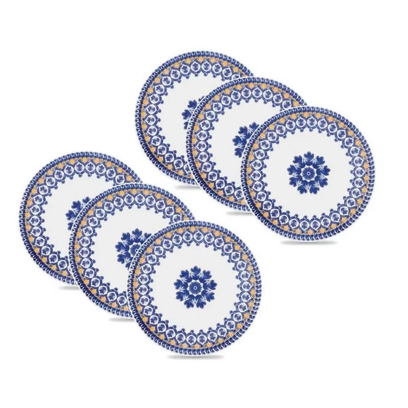 Conjunto de Pratos Rasos Oxford La Carreta em Cerâmica 26CM 6 Peças Colorido