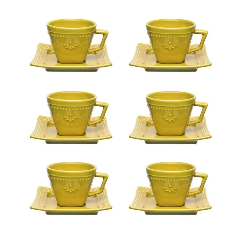 Kit 6 Xícaras Pequenas 65Ml Provence Minas Porcelana Amarela