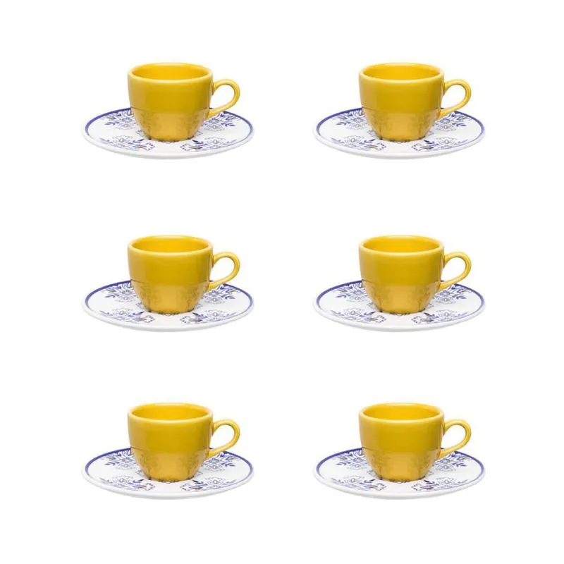 Kit De 6 Xícaras Pequenas Cafezinho 75ml Coup Lisboa Amarela