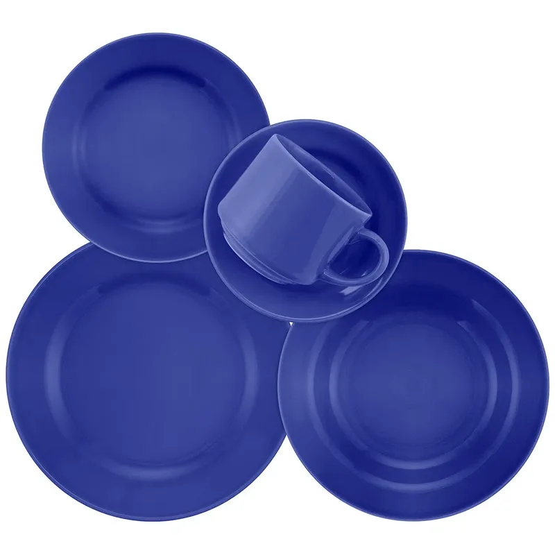 Aparelho de Jantar e Chá 16 Peças Cerâmica Donna Azul Biona