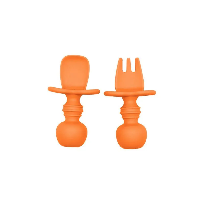 Conjunto Com 2 Talheres Infantil de Silicone 8 Cm Orange
