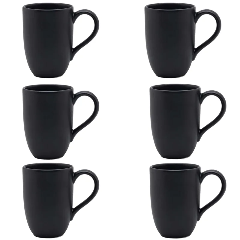 Jogo de 6 Canecas Flat 350 Ml Preto Acetinado