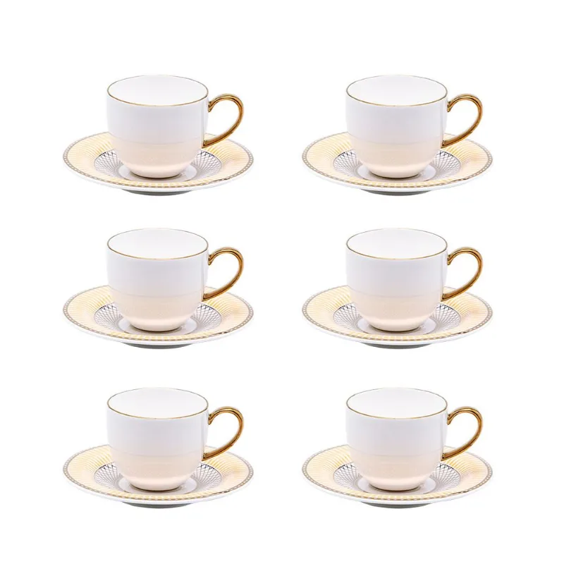 Jogo de 6 Xícaras de Cafezinho 100 Ml Com Pires Strauss Cortês Gold Star