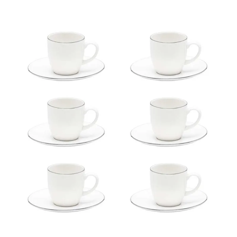 Jogo de 6 Xícaras de Cafezinho 100 Ml com pires Strauss Bistrô Silver