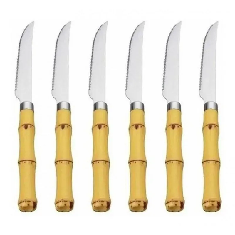 Jogo De Facas De Churrasco Inox Modelo Bambu 6 Peças Mimo