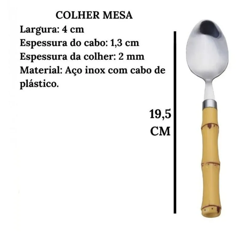 Jogo de Colher de Sobremesa Inox Modelo Bambu 6 Peças Mimo