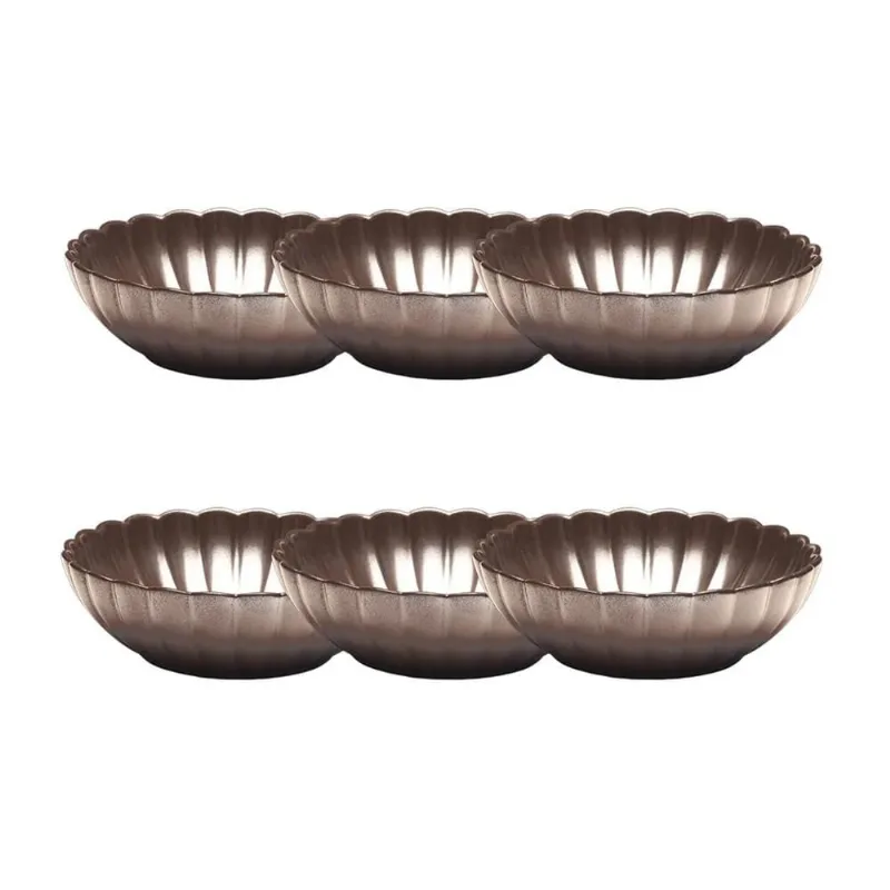 Jogo 6 Pratos Fundos Porcelana Oxford Flora Anis 20 Cm: Marrom Metalizado 1L