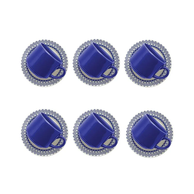 Jogo de Xícaras para Café em Cerâmica Bege e Azul 12 Peças Biona Donna 22934