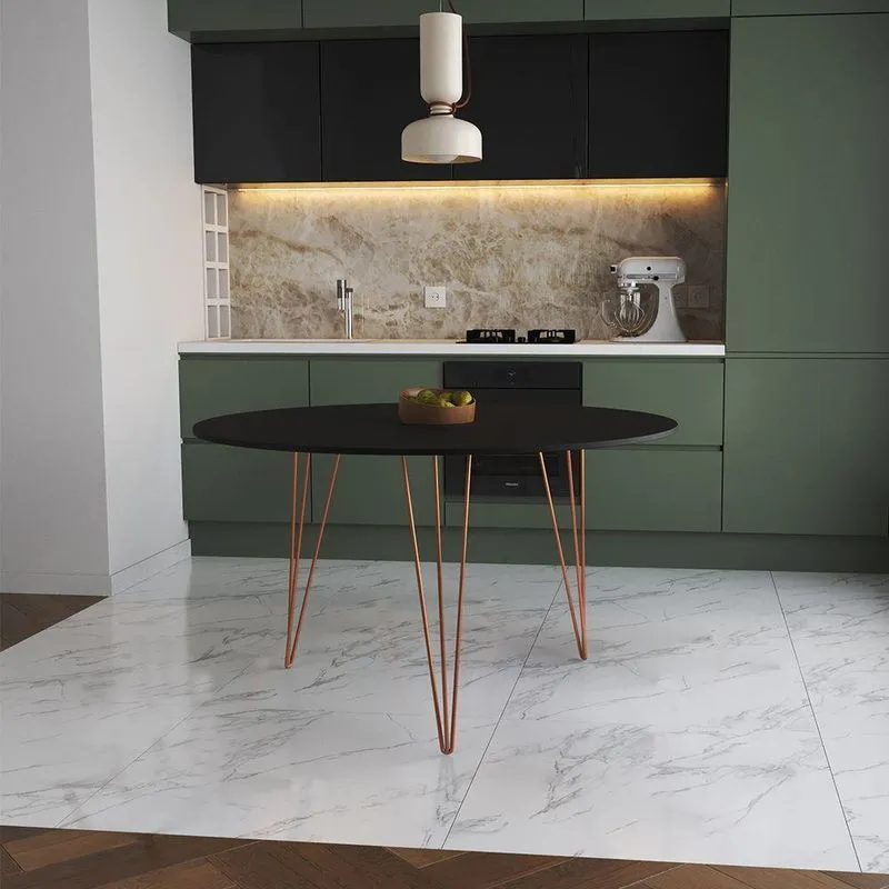 Mesa De Jantar Redonda 110cm Preta Clips 3 Pés Base Cobre Cor: Preto