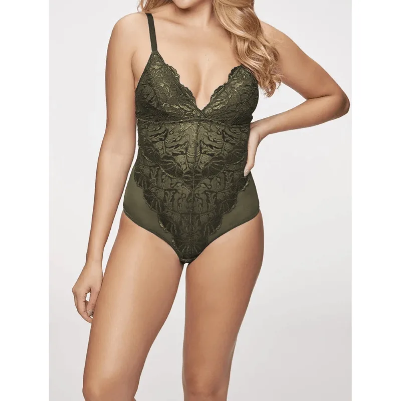 Body Com Decote V Fiori VERDE MILITAR M