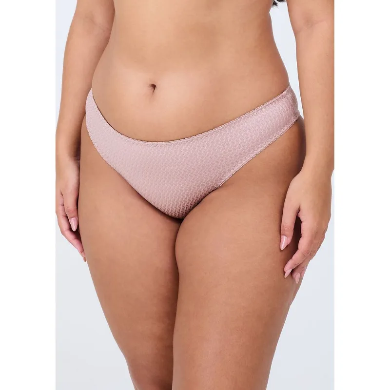 Calcinha Biquíni Lateral Estreita Em Microfibra Trabalhada Fio Lycra Mondrian CASTANHA M