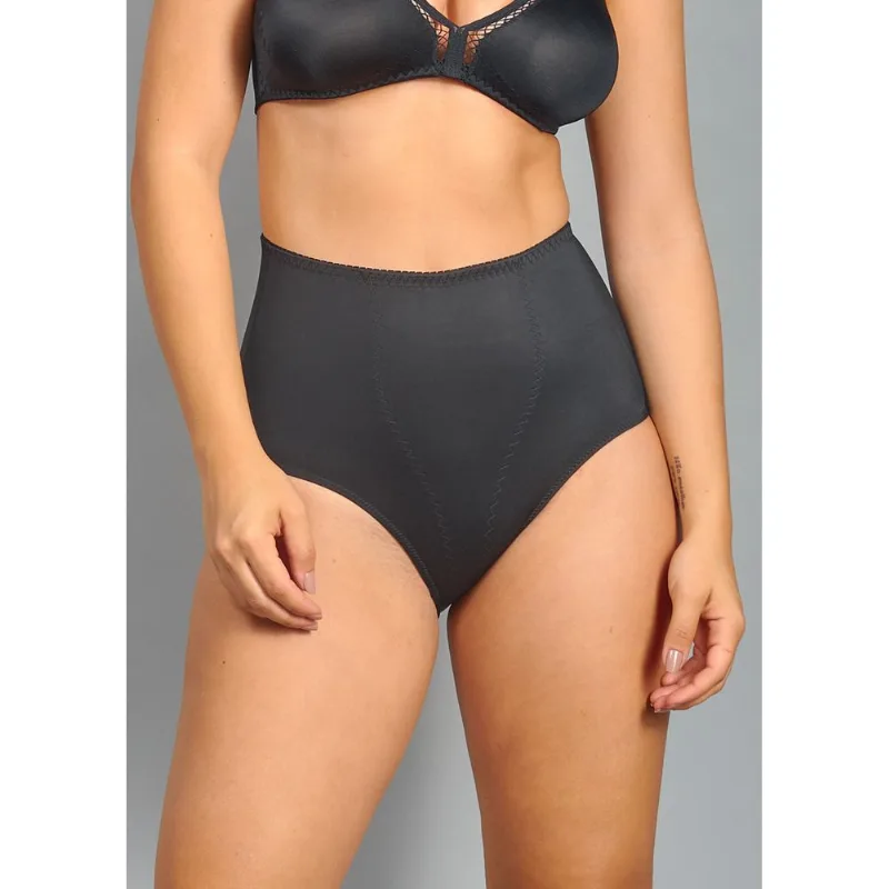 Calcinha Cintura Alta Laterais Largas Com Reforço Frontal Em Microfibra Tactel Com Fio Lycra PRETO EG