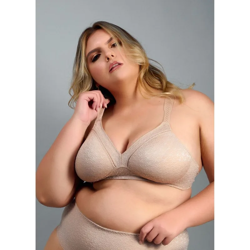 Sutiã Tradicional Sem Bojo E Sem Aro Com Alças Reforçadas Em Microfibra trabalhada Fio Lycra Nordic BEIGE FONCÉ 46
