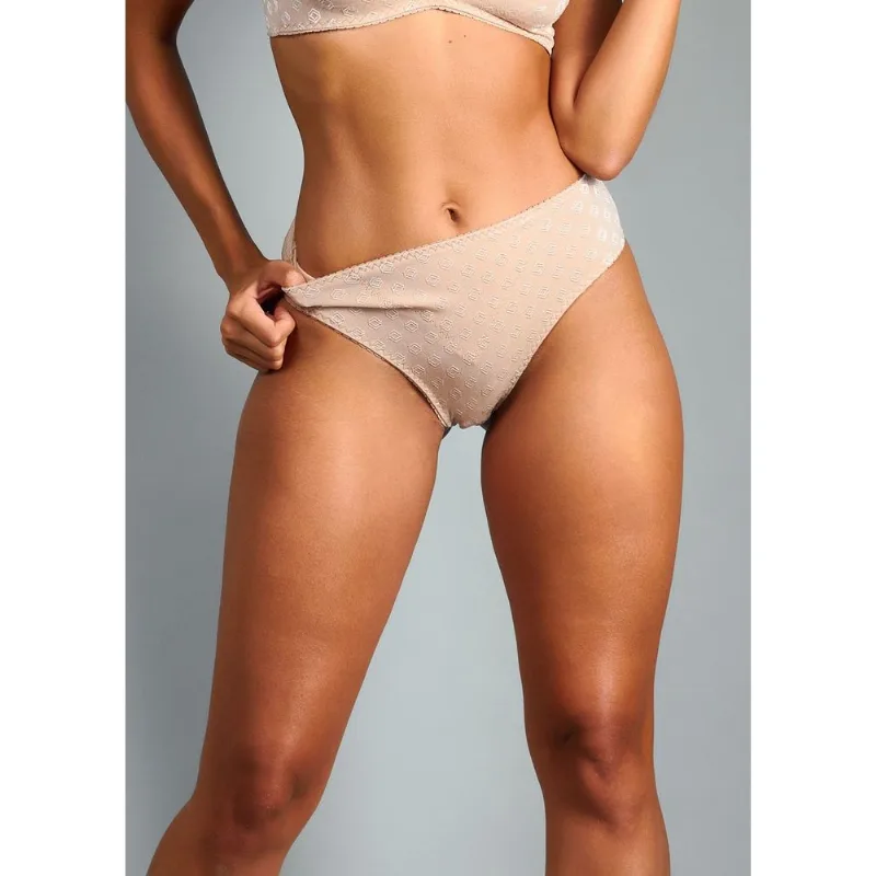 Calcinha Biquíni Com Reforço Frontal Em Microfibra Trabalhada Fio Lycra Jazz BEIGE FONCÉ EG