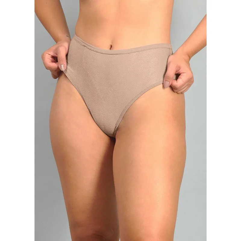 Calcinha Cintura Alta Em Microfibra Trabalhada Fio Lycra Açores BEIGE FONCÉ M