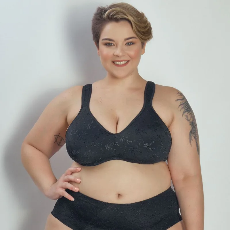 Sutiã Cobertura Total Sem Bojo Sem Aro Em Microfibra Trabalhada Fio Lycra Merlot PRETO 44