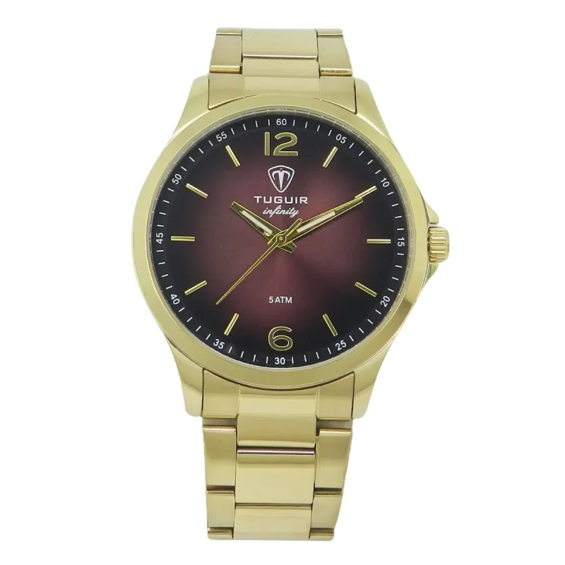 Relógio Masculino de Aço Tuguir Analógico Infinity TGI37224 Dourado e Vermelho