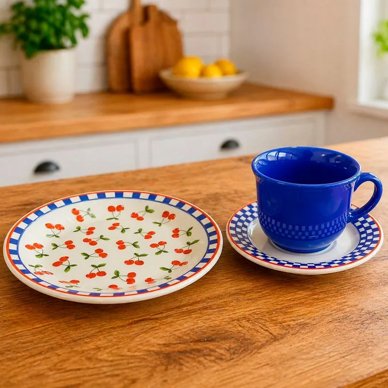 Jogo Café Lanche 8 Pessoas Kit 16pçs Donna Jardim De Cerejas