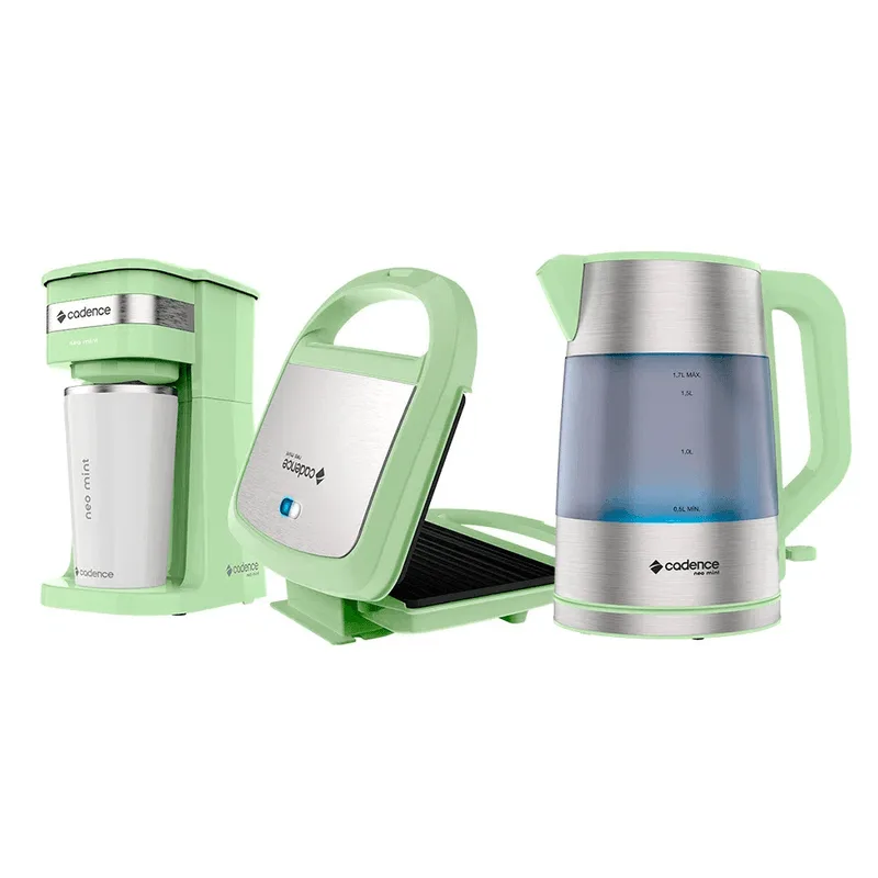 Kit Cafeteira Chaleira Sanduicheira Cadence Neo Mint 110v