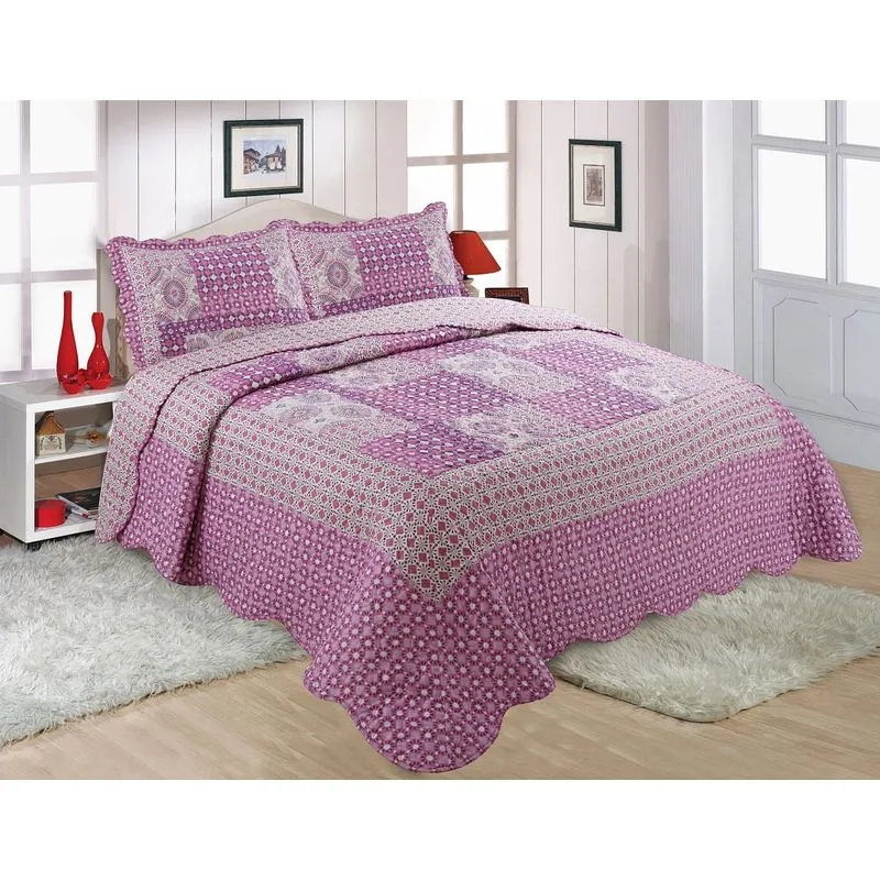 Colcha Casal Patchwork Sultan 3 Peças Realce Top Microfibra Kira