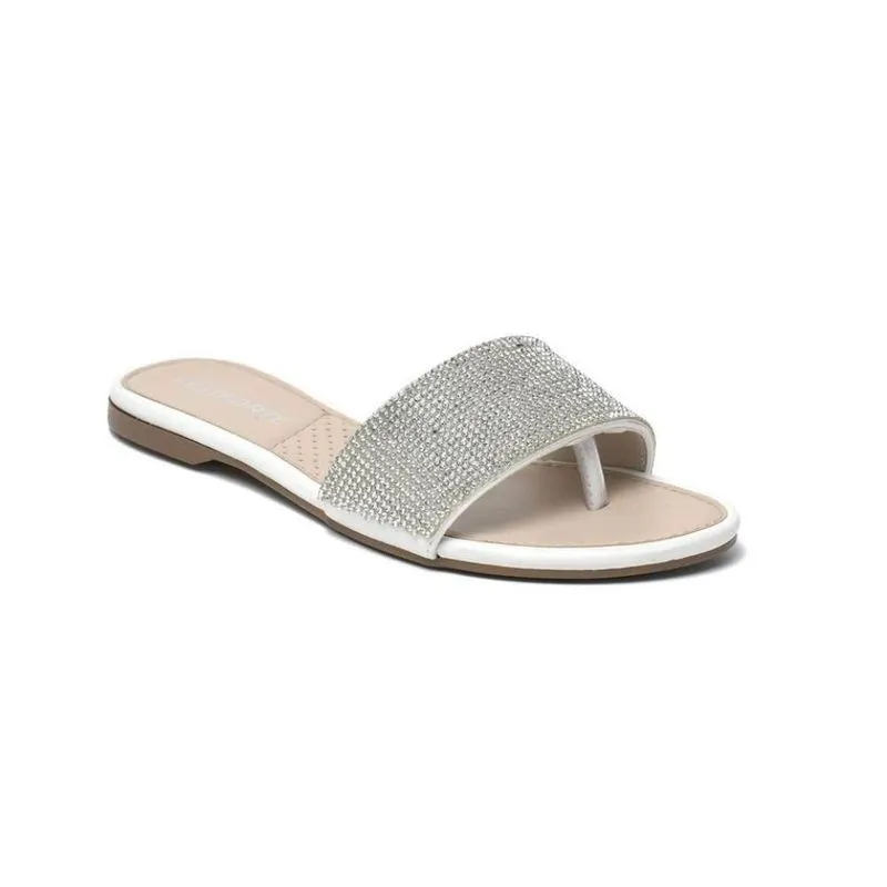 Sandália Rasteira Via Marte Feminina Strass Conforto Casual Branco 37