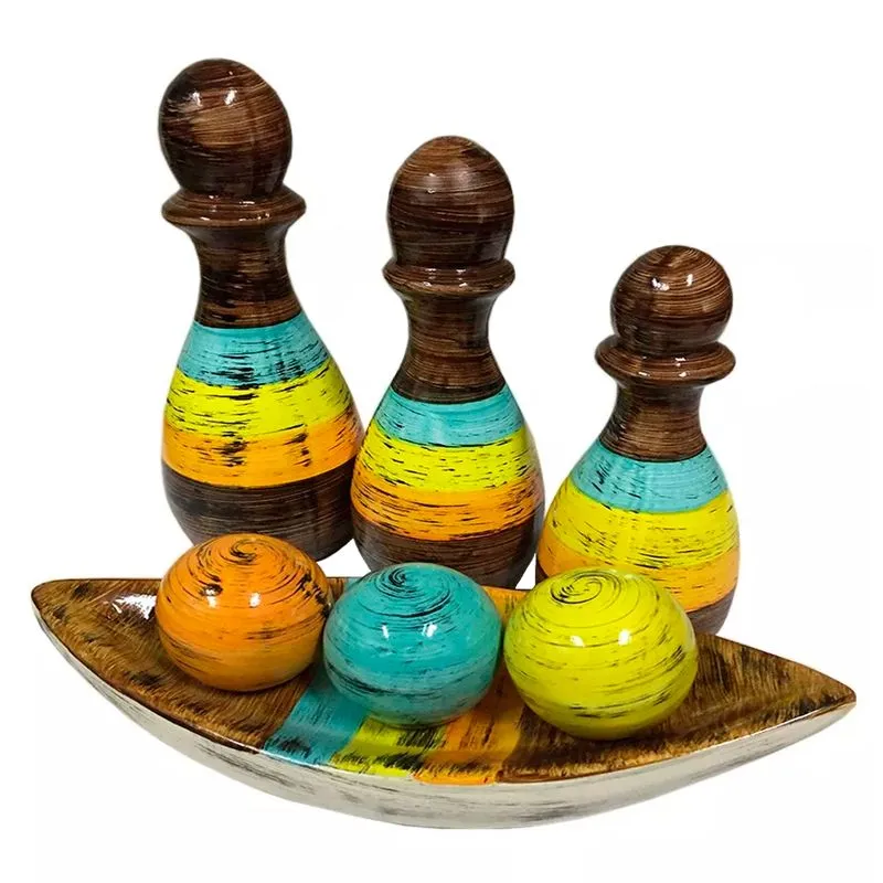 Jogo De Vasos Trio Pinos E Barca 3 Esferas Em Cerâmica - Color Mescla
