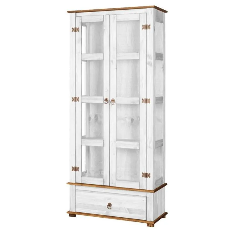 Cristaleira Madeira Maciça 2 Portas Vidro Branco Garapa