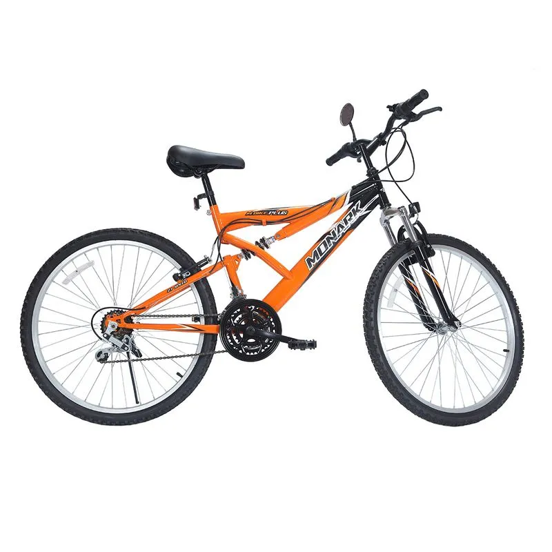 Bicicleta Monark Aro 26 - 21 Marchas Mountain Bike Plus FS Laranja e Preta