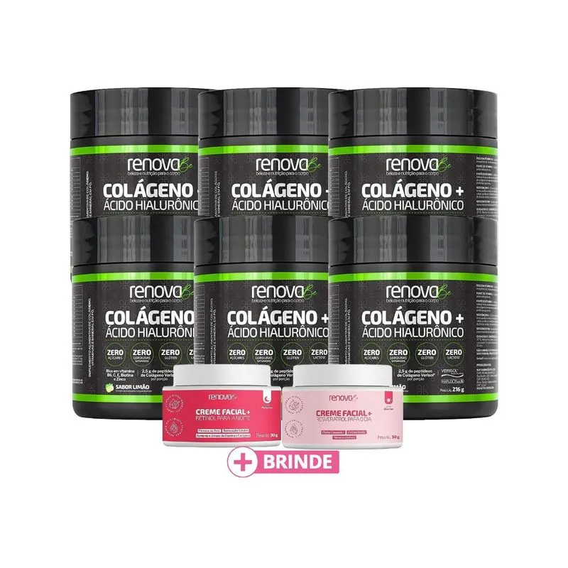 Kit 6 Colágenos Renova Be Verisol + Creme Facial Dia E Noite