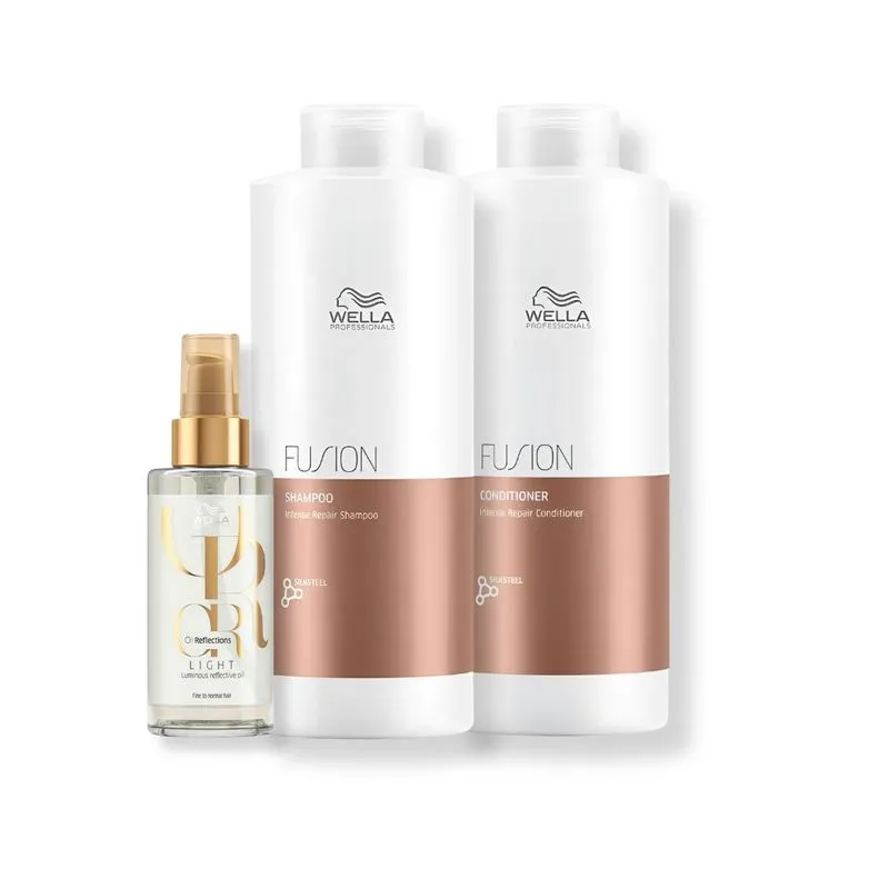 Kit Wella Professionals Fusion Shampoo 1L + Condicionador 1L + Óleo Light 100ml