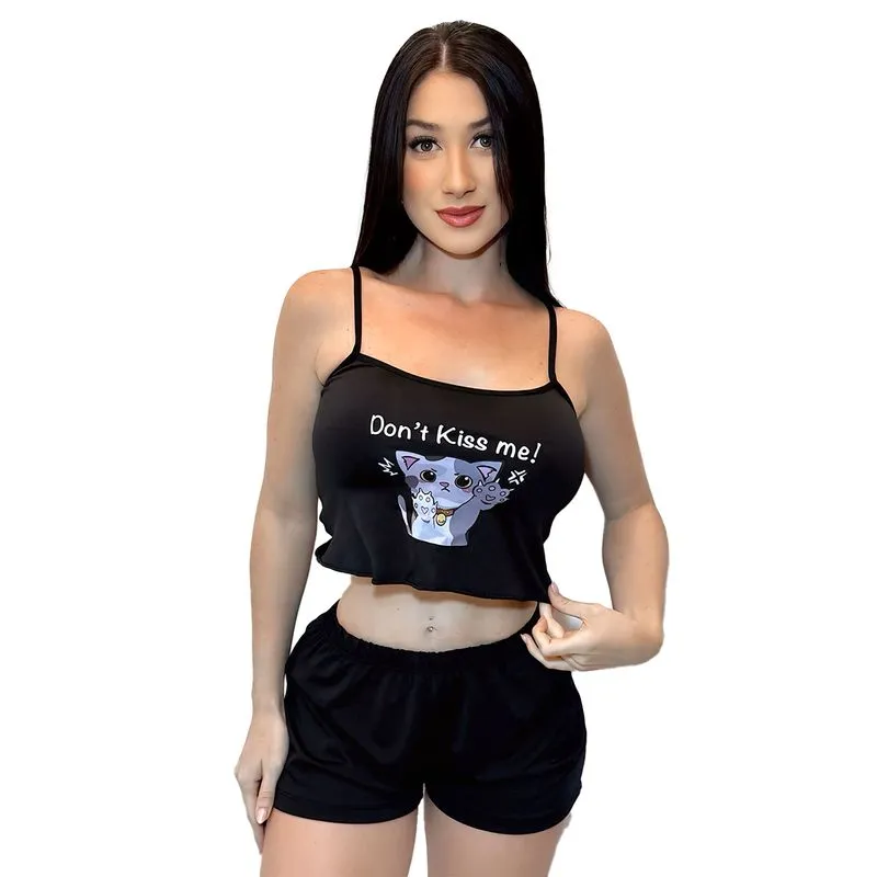 Pijama com Short e Blusinha com Don't Kiss me! Hot Love