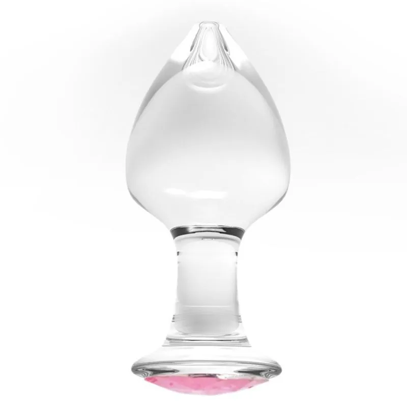 Plug Anal Grande De Vidro Translucido Com Pedra Brilhante