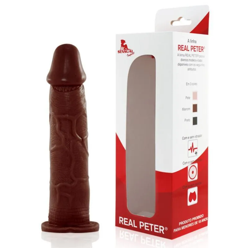 Pênis Real Peter Realístico 18x3,5cm Marrom Bombeiro Sexshop