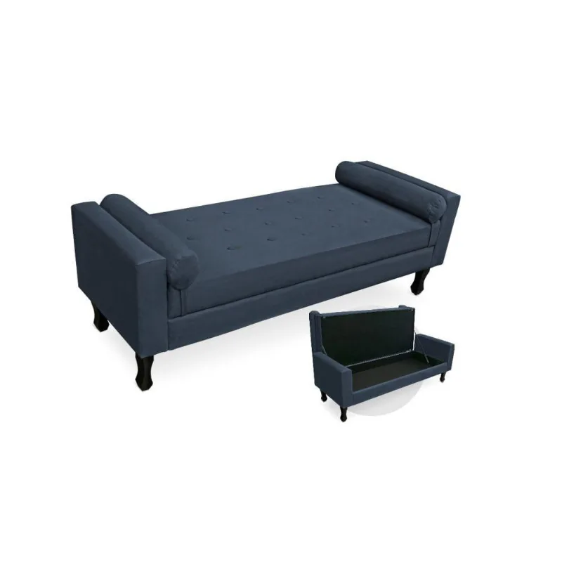 Recamier Báu Felix Com Capitonê 100Cm Suede Azul Marinho