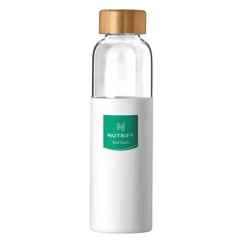 Garrafa De Vidro Com Tampa De Bambu 600ml - Nutrify