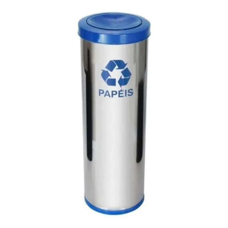 Lixeira de Aço Inox 50L com Tampa Plástica Meia Esfera para Cozinha em Inox