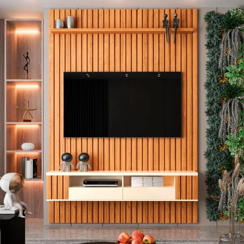 Painel Ripado para TV até 55 Polegadas Intense com Nicho 135cm Cor: Cedro