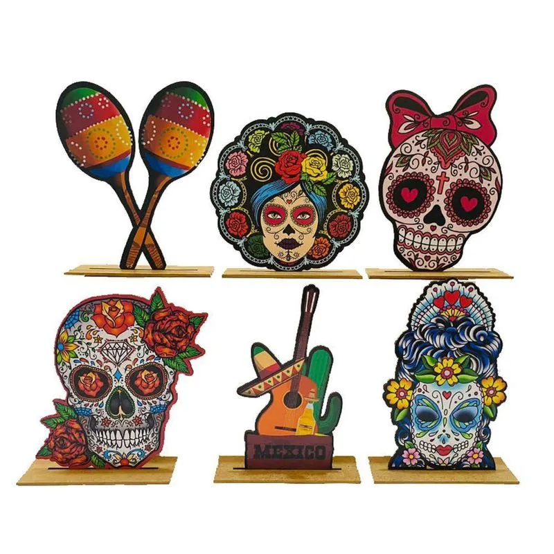 Kit Display De Mesa 6 Peças Festa Caveira Mexicana Femi Mdf