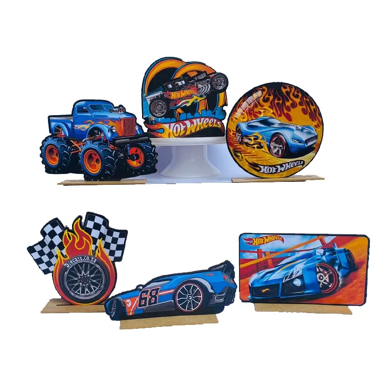 Kit Display de Mesa 6 Peças Para Festa Hot Wheels 2 mdf