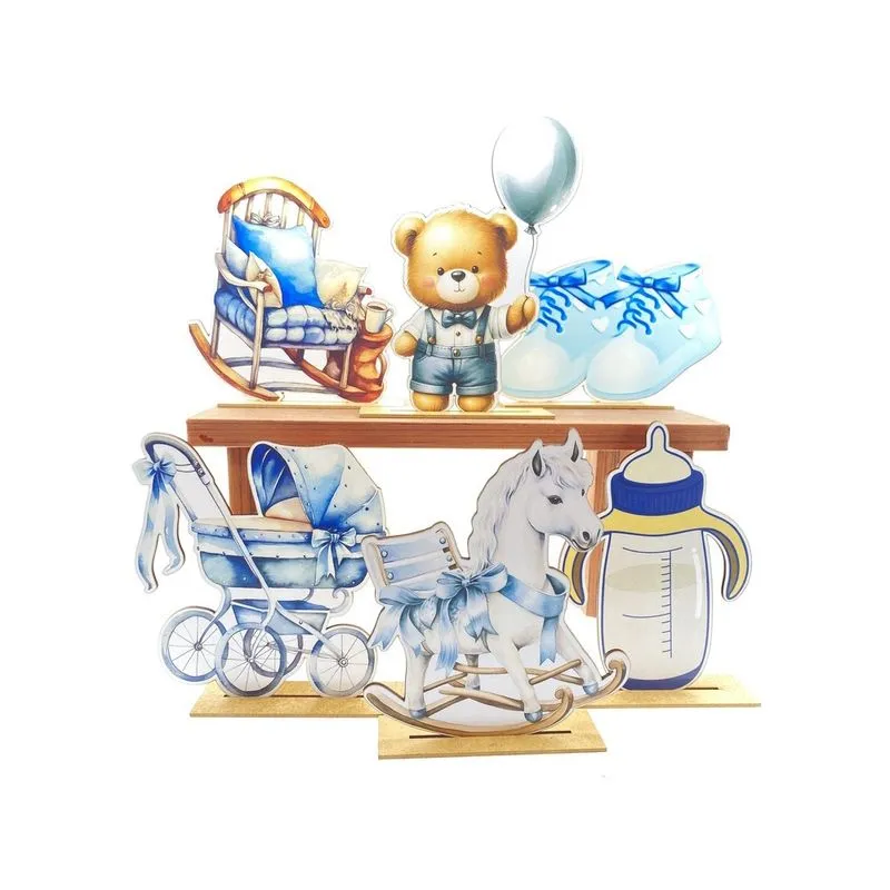 Kit Display de Mesa 6 Peças Para Festa Chá de bb Ursinho mdf