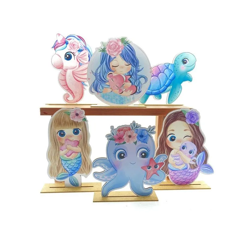 Kit Display de Mesa 6 Peças Festa Sereia Cute mdf