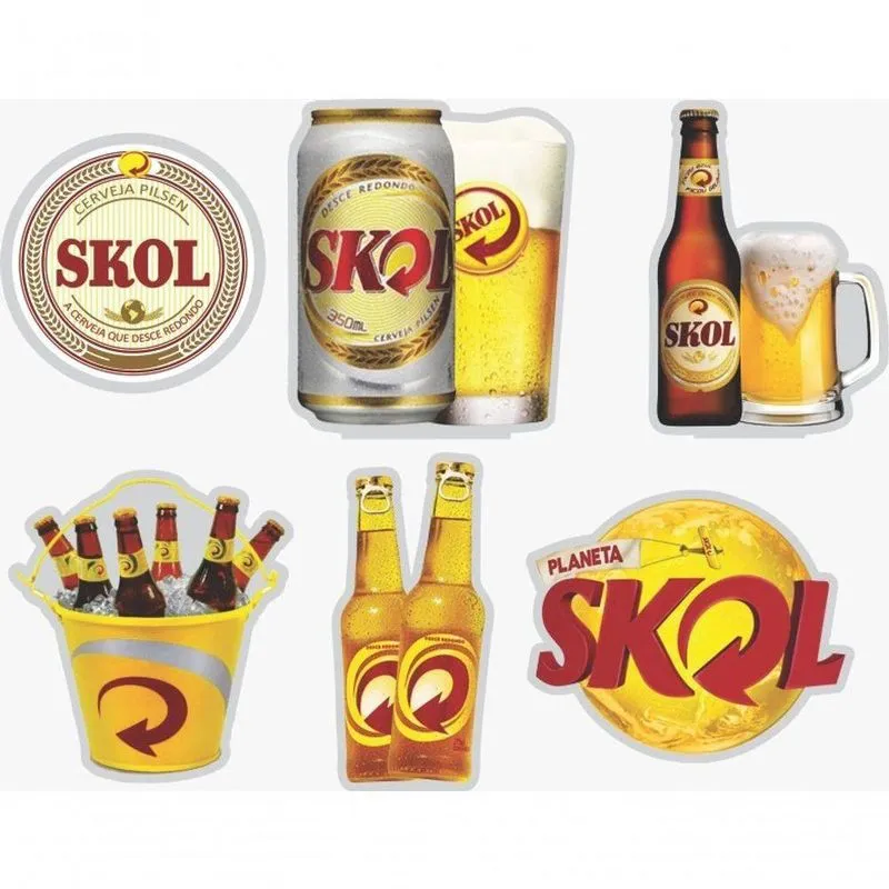 Kit Display De Mesa 6 Peças Para Festa Cerveja Skol Mdf