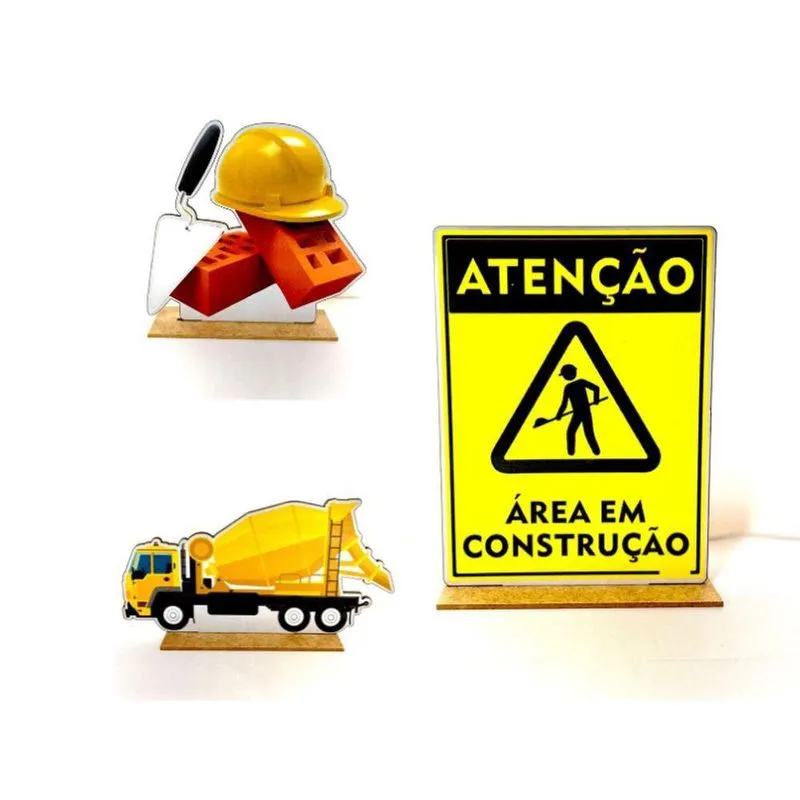 Kit Display De Mesa 3 Peças Festa Construção Mdf