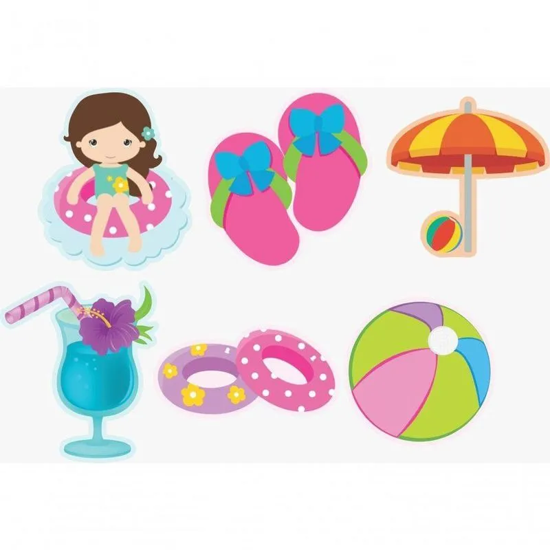 Kit Display De Mesa 6 Peças Festa Pool Party Feminino Especial Mdf