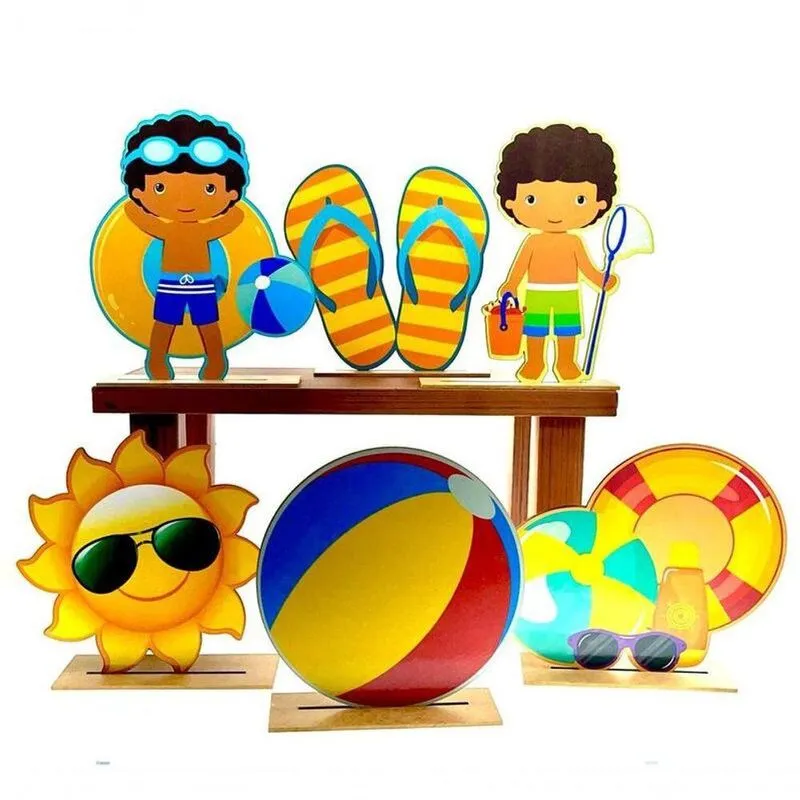 Kit Display De Mesa 17 Peças Festa Na Piscina Masculino Mdf