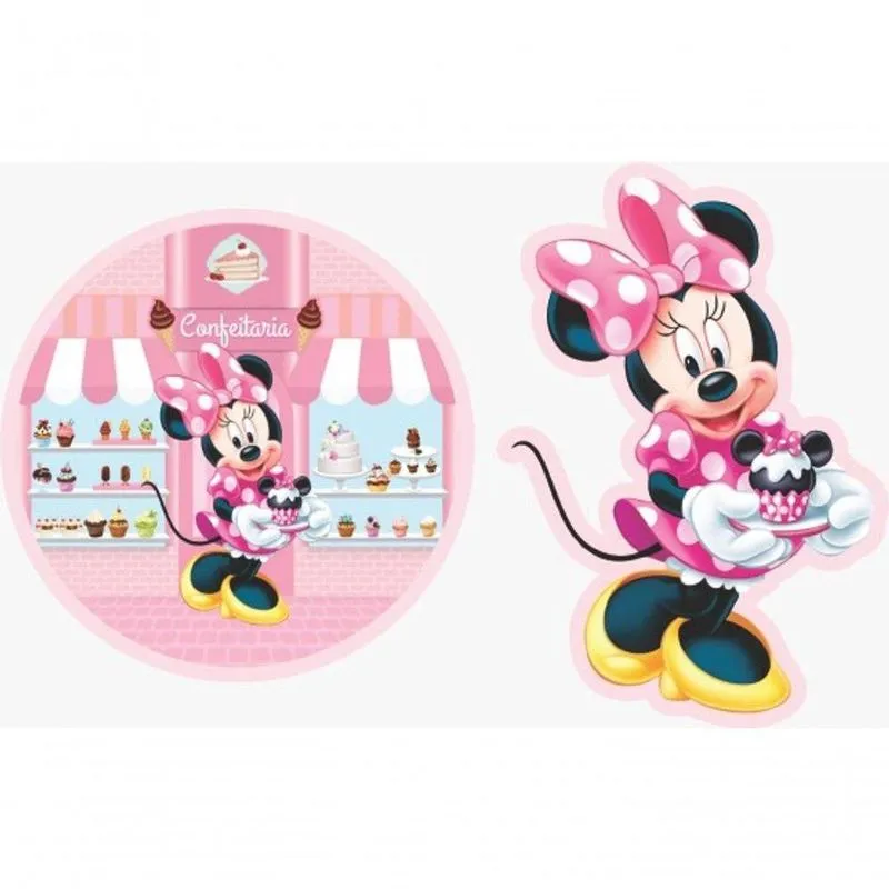 Kit Display De Mesa 6 Peças Para Festa Minnie Confeiteira Rosa Mdf