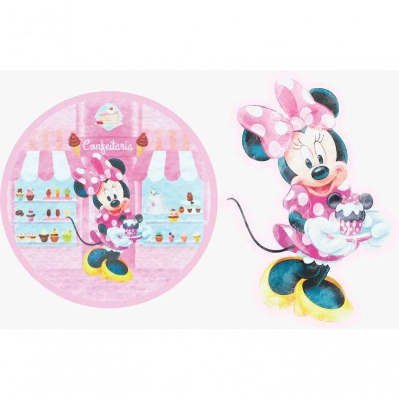Kit Display De Mesa 6 Peças Para Festa Minnie Confeiteira Rosa Aquarela Mdf