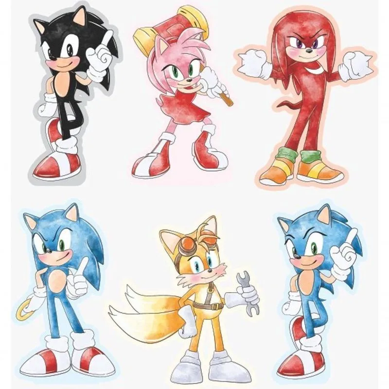 Kit Display De Mesa 6 Peças Para Festa Sonic Aquarela Mdf