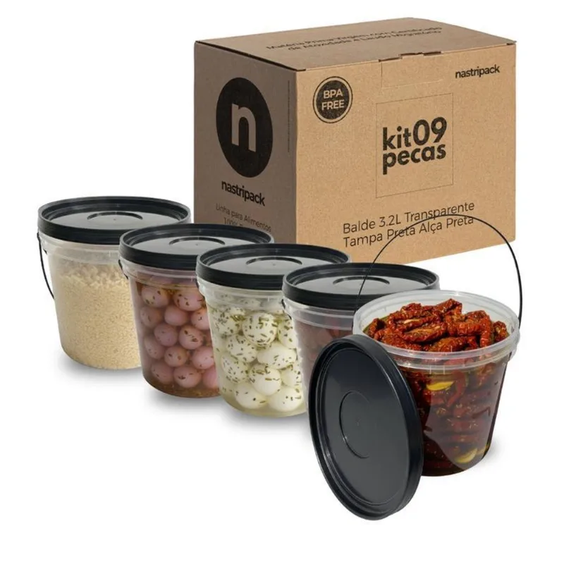 Balde Para Feijoada 3.2l Transparente Com Tampa - 9 Pçs
