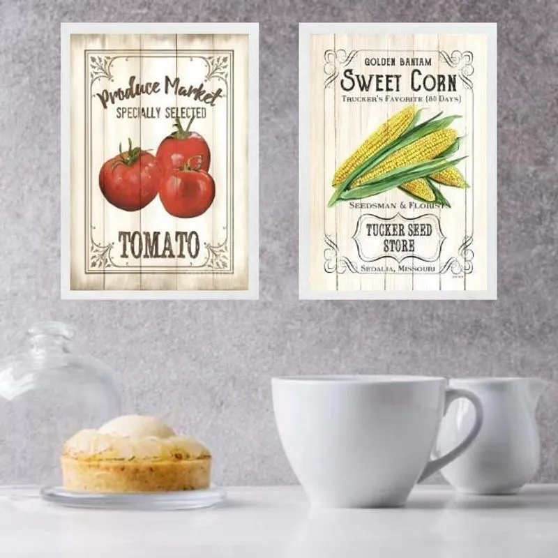 Kit 2 Quadros Vintage Decorar Cozinha 24X18Cm - Com Vidro